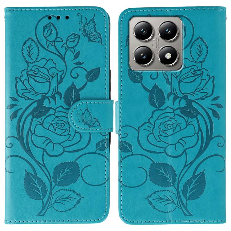 Rose Butterfly Embossed Leather Phone Case, For Xiaomi 15 Ultra, For Xiaomi Poco X7 Pro, For Xiaomi 15 Pro, For Xiaomi 15, For Xiaomi 14T Pro, For Xiaomi 14T, For Xiaomi Poco C61 4G Global, For Xiaomi 13T / 13T Pro