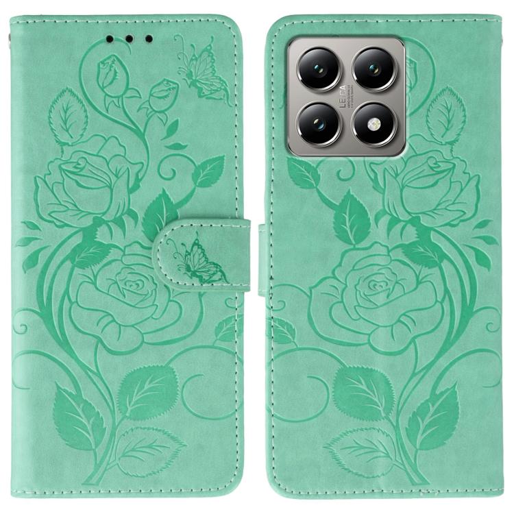 Rose Butterfly Embossed Leather Phone Case, For Xiaomi 15 Ultra, For Xiaomi Poco X7 Pro, For Xiaomi 15 Pro, For Xiaomi 15, For Xiaomi 14T Pro, For Xiaomi 14T, For Xiaomi Poco C61 4G Global, For Xiaomi 13T / 13T Pro