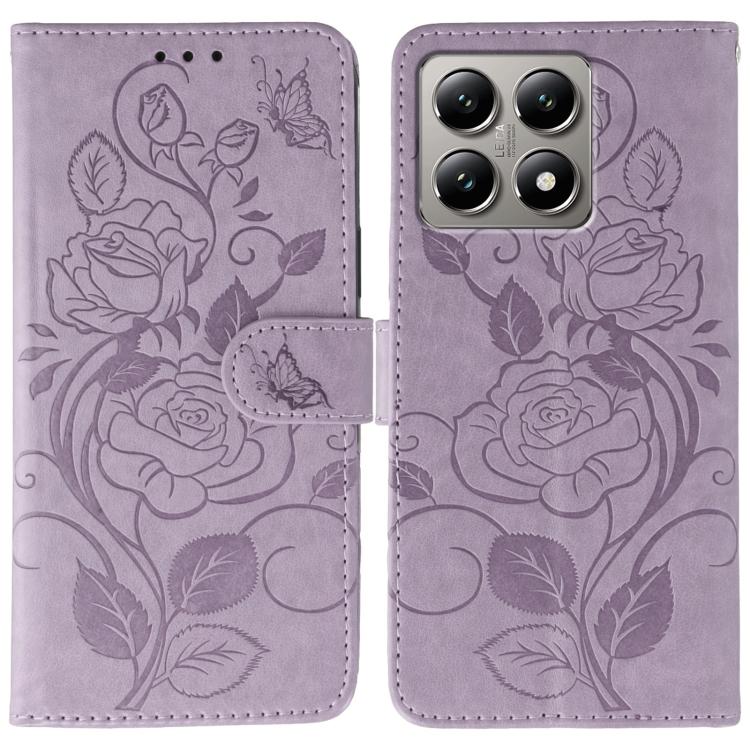 Rose Butterfly Embossed Leather Phone Case, For Xiaomi 15 Ultra, For Xiaomi Poco X7 Pro, For Xiaomi 15 Pro, For Xiaomi 15, For Xiaomi 14T Pro, For Xiaomi 14T, For Xiaomi Poco C61 4G Global, For Xiaomi 13T / 13T Pro