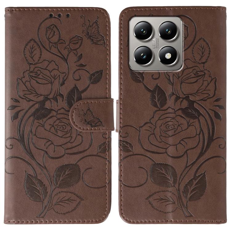 Rose Butterfly Embossed Leather Phone Case, For Xiaomi 15 Ultra, For Xiaomi Poco X7 Pro, For Xiaomi 15 Pro, For Xiaomi 15, For Xiaomi 14T Pro, For Xiaomi 14T, For Xiaomi Poco C61 4G Global, For Xiaomi 13T / 13T Pro