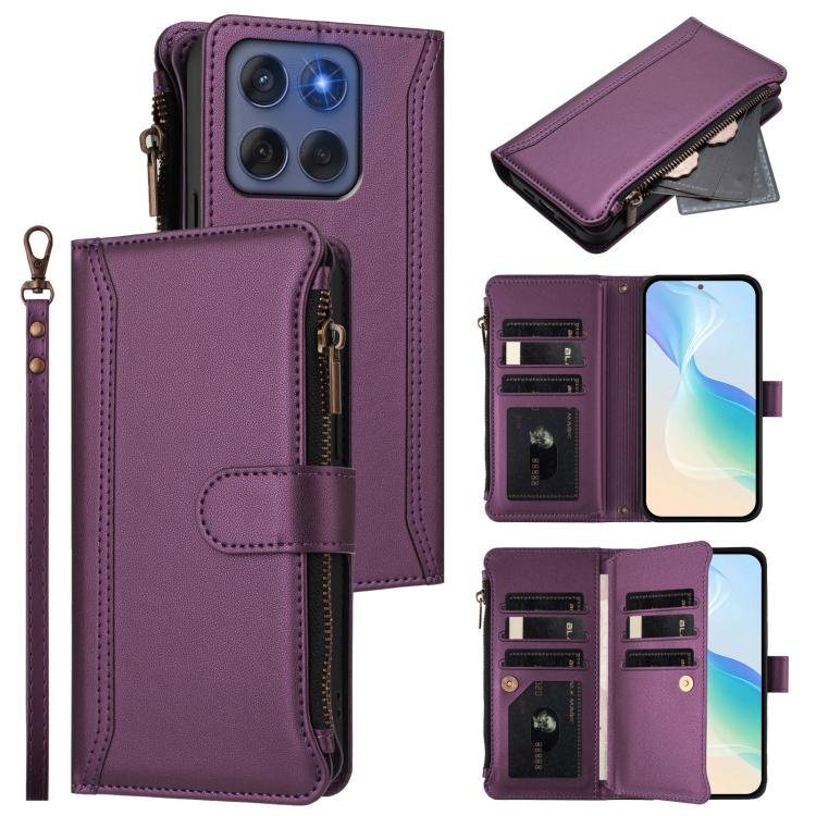 Magnetic Closure 9 Card Slots Zipper Leather Case with Hand Strap, For Motorola Moto X70 Air Pro 5G, For Motorola Moto G17 4G/G17 Power 4G, For Motorola Moto G67 5G / G77 5G Global, For Motorola Moto G67 Power 5G Global                                 ...