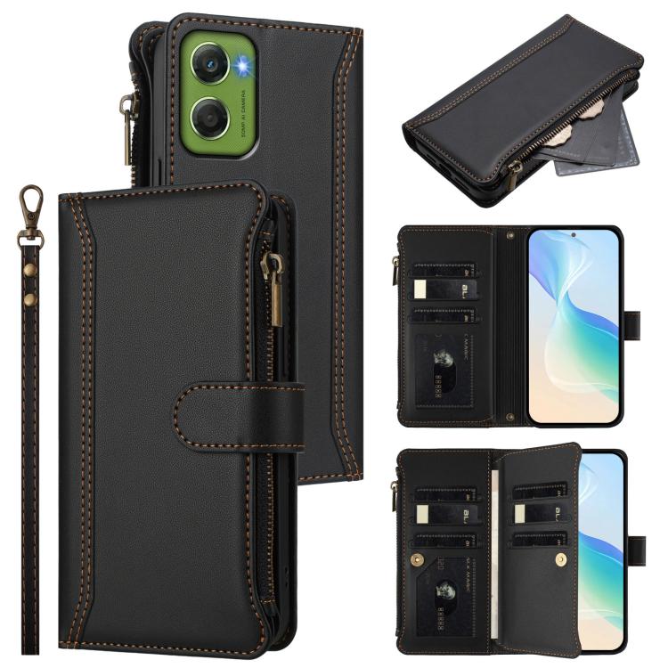 Magnetic Closure 9 Card Slots Zipper Leather Case with Hand Strap, For Motorola Moto X70 Air Pro 5G, For Motorola Moto G17 4G/G17 Power 4G, For Motorola Moto G67 5G / G77 5G Global, For Motorola Moto G67 Power 5G Global                                 ...