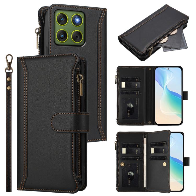 Magnetic Closure 9 Card Slots Zipper Leather Case with Hand Strap, For Motorola Moto X70 Air Pro 5G, For Motorola Moto G17 4G/G17 Power 4G, For Motorola Moto G67 5G / G77 5G Global, For Motorola Moto G67 Power 5G Global                                 ...