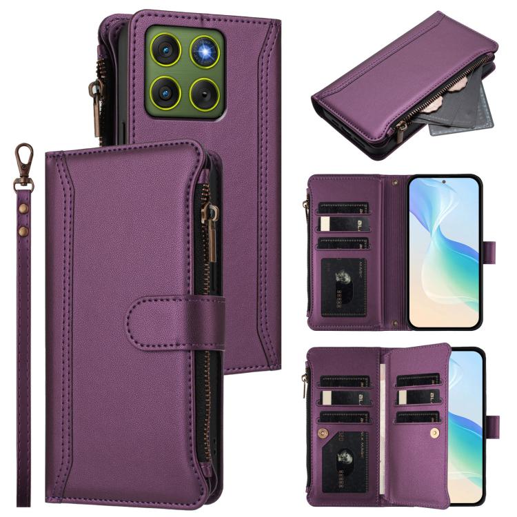 Magnetic Closure 9 Card Slots Zipper Leather Case with Hand Strap, For Motorola Moto X70 Air Pro 5G, For Motorola Moto G17 4G/G17 Power 4G, For Motorola Moto G67 5G / G77 5G Global, For Motorola Moto G67 Power 5G Global                                 ...