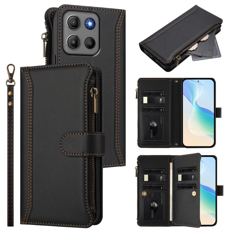 Magnetic Closure 9 Card Slots Zipper Leather Case with Hand Strap, For Motorola Moto G Max/G87/G77/G67 5G, For Motorola Moto X70 Air Pro 5G, For Motorola Moto G17 4G/G17 Power 4G, For Motorola Moto G67 Power 5G Global, For Motorola Edge 70 5G / X70 Air...