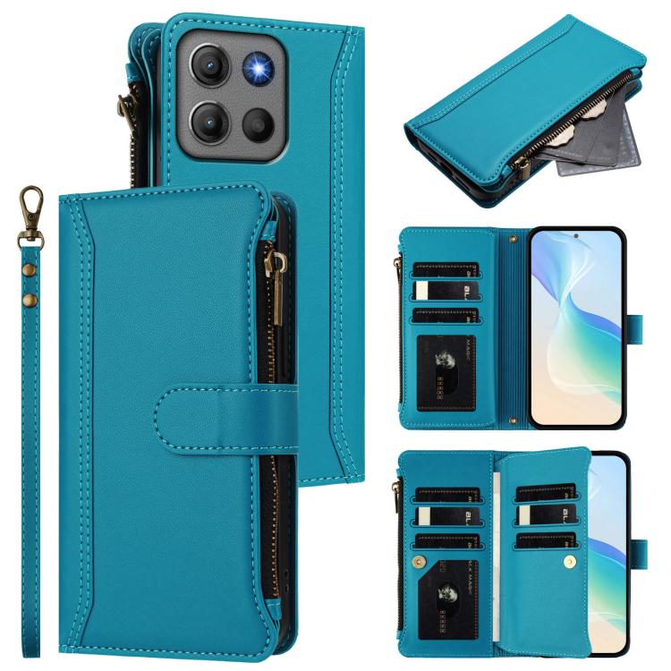 Magnetic Closure 9 Card Slots Zipper Leather Case with Hand Strap, For Motorola Moto G Max/G87/G77/G67 5G, For Motorola Moto X70 Air Pro 5G, For Motorola Moto G17 4G/G17 Power 4G, For Motorola Moto G67 Power 5G Global, For Motorola Edge 70 5G / X70 Air...