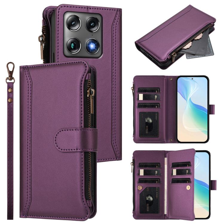 Magnetic Closure 9 Card Slots Zipper Leather Case with Hand Strap, For Motorola Moto G Max/G87/G77/G67 5G, For Motorola Moto X70 Air Pro 5G, For Motorola Moto G17 4G/G17 Power 4G, For Motorola Moto G67 Power 5G Global, For Motorola Edge 70 5G / X70 Air...