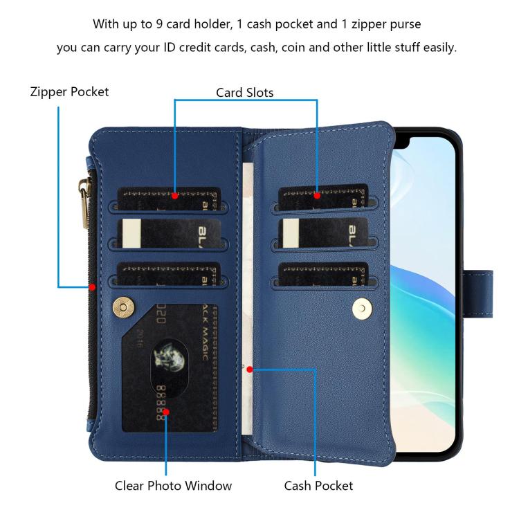 Magnetic Closure 9 Card Slots Zipper Leather Case with Hand Strap, For Motorola Moto G Max/G87/G77/G67 5G, For Motorola Moto X70 Air Pro 5G, For Motorola Moto G17 4G/G17 Power 4G, For Motorola Moto G67 Power 5G Global, For Motorola Edge 70 5G / X70 Air...