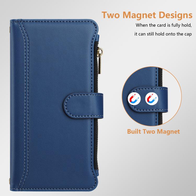 Magnetic Closure 9 Card Slots Zipper Leather Case with Hand Strap, For Motorola Moto G Max/G87/G77/G67 5G, For Motorola Moto X70 Air Pro 5G, For Motorola Moto G17 4G/G17 Power 4G, For Motorola Moto G67 Power 5G Global, For Motorola Edge 70 5G / X70 Air...