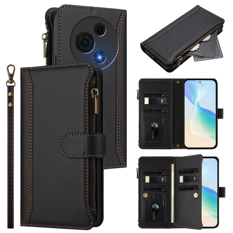 Magnetic Closure 9 Card Slots Zipper Leather Case with Hand Strap, For TCL 60 NxtPaper, For TCL 605 / 60 SE, For TCL 60R 5G, For TCL 503, For TCL 50 5G / 50 XE NxtPaper 5G, For TCL 50 XL / 50 XL NxtPaper 5G, For TCL 201, For TCL 50 XE