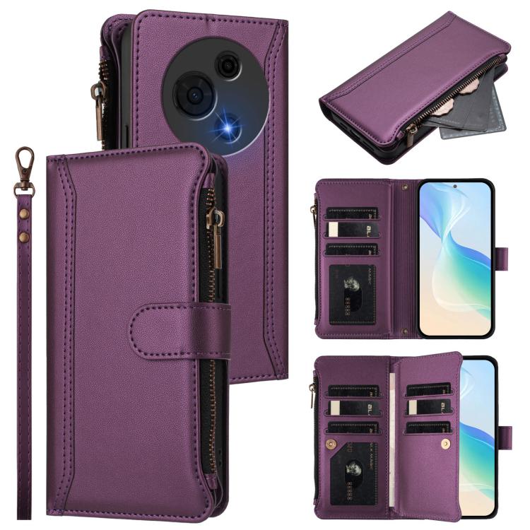 Magnetic Closure 9 Card Slots Zipper Leather Case with Hand Strap, For TCL 60 NxtPaper, For TCL 605 / 60 SE, For TCL 60R 5G, For TCL 503, For TCL 50 5G / 50 XE NxtPaper 5G, For TCL 50 XL / 50 XL NxtPaper 5G, For TCL 201, For TCL 50 XE