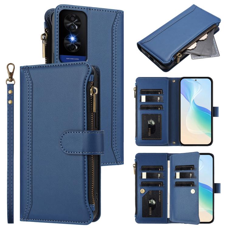Magnetic Closure 9 Card Slots Zipper Leather Case with Hand Strap, For TCL 60 NxtPaper, For TCL 605 / 60 SE, For TCL 60R 5G, For TCL 503, For TCL 50 5G / 50 XE NxtPaper 5G, For TCL 50 XL / 50 XL NxtPaper 5G, For TCL 201, For TCL 50 XE