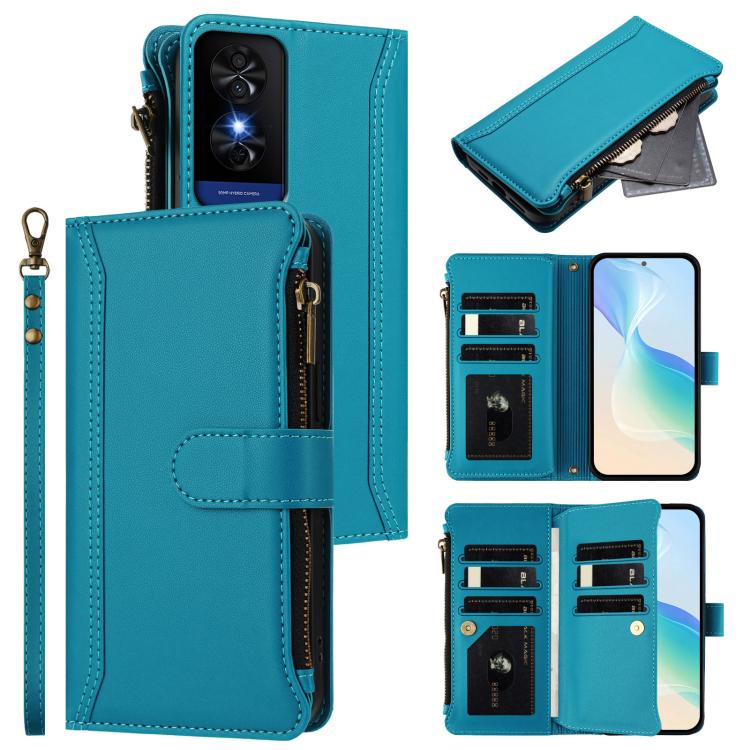 Magnetic Closure 9 Card Slots Zipper Leather Case with Hand Strap, For TCL 60 NxtPaper, For TCL 605 / 60 SE, For TCL 60R 5G, For TCL 503, For TCL 50 5G / 50 XE NxtPaper 5G, For TCL 50 XL / 50 XL NxtPaper 5G, For TCL 201, For TCL 50 XE