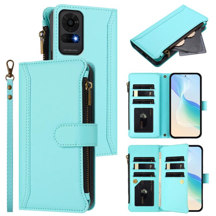 Magnetic Closure 9 Card Slots Zipper Leather Case with Hand Strap, For TCL K70 Power 4G / K70 4G, For TCL Nxtpaper 70 Pro 5G, For TCL K32 5G / K33 5G, For TCL 30Z / 30 LE, For TCL 40 XL / 40 T, For TCL 50 LE 5G / K23 / K24, For TCL 50 Pro NxtPaper / P1...