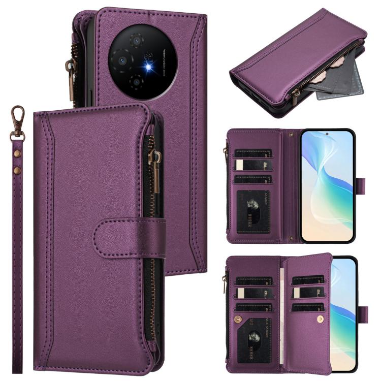 Magnetic Closure 9 Card Slots Zipper Leather Case with Hand Strap, For TCL 60 NxtPaper, For TCL 605 / 60 SE, For TCL 60R 5G, For TCL 503, For TCL 50 5G / 50 XE NxtPaper 5G, For TCL 50 XL / 50 XL NxtPaper 5G, For TCL 201, For TCL 50 XE