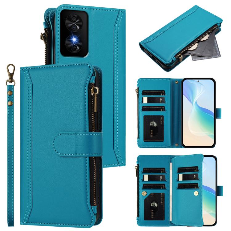 Magnetic Closure 9 Card Slots Zipper Leather Case with Hand Strap, For TCL 50 SE / 40 NxtPaper 4G, For TCL 501, For TCL 505, For TCL 502, For TCL 40 SE, For TCL 403, For TCL 40 R 5G, For TCL 30XL 2022