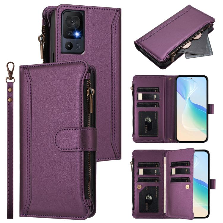 Magnetic Closure 9 Card Slots Zipper Leather Case with Hand Strap, For TCL 50 SE / 40 NxtPaper 4G, For TCL 501, For TCL 505, For TCL 502, For TCL 40 SE, For TCL 403, For TCL 40 R 5G, For TCL 30XL 2022