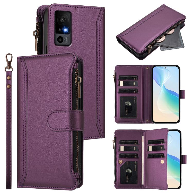 Magnetic Closure 9 Card Slots Zipper Leather Case with Hand Strap, For TCL 50 SE / 40 NxtPaper 4G, For TCL 501, For TCL 505, For TCL 502, For TCL 40 SE, For TCL 403, For TCL 40 R 5G, For TCL 30XL 2022