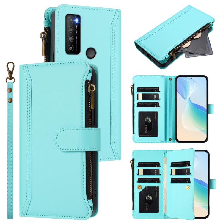 Magnetic Closure 9 Card Slots Zipper Leather Case with Hand Strap, For TCL 50 SE / 40 NxtPaper 4G, For TCL 501, For TCL 505, For TCL 502, For TCL 40 SE, For TCL 403, For TCL 40 R 5G, For TCL 30XL 2022