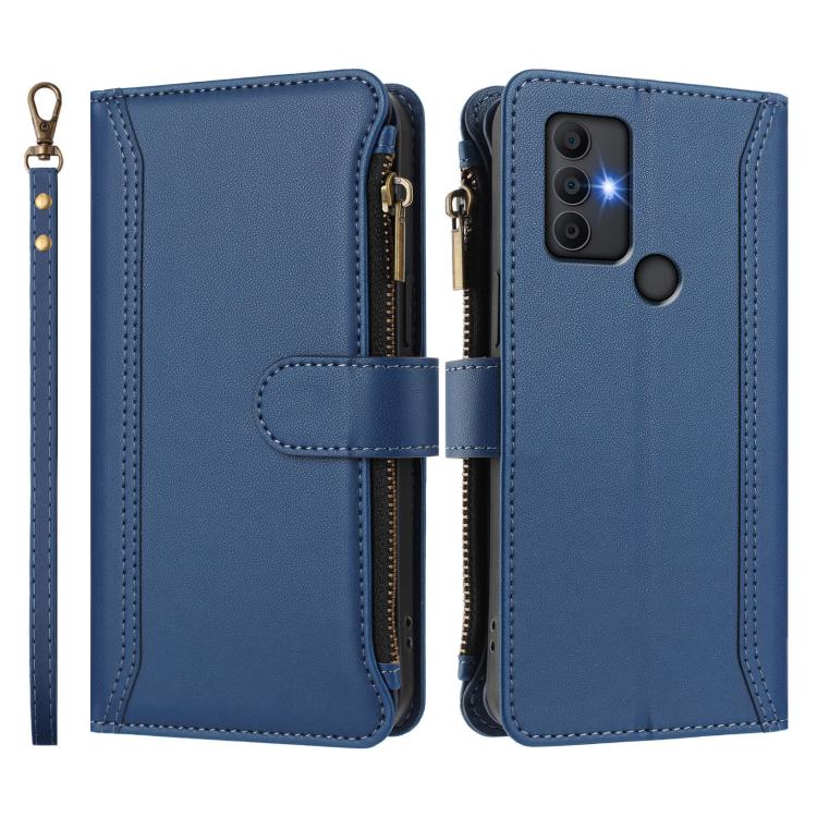 Magnetic Closure 9 Card Slots Zipper Leather Case with Hand Strap, For TCL 305 / 306 / 30 SE, For TCL Stylus 5G, For TCL 303, For TCL 30T, For TCL 30 4G / 5G / 30+, For TCL 30 XE 5G / 30 V 5G