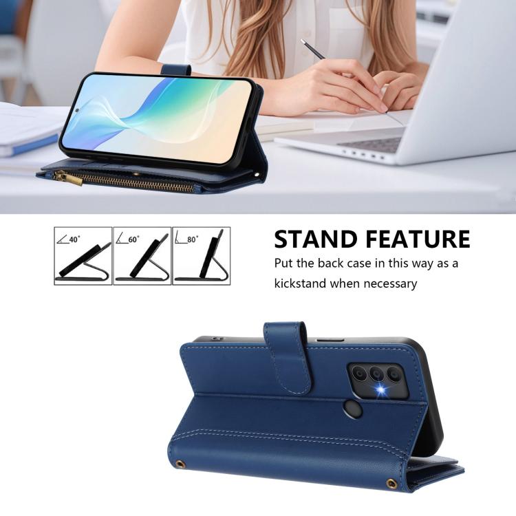 Magnetic Closure 9 Card Slots Zipper Leather Case with Hand Strap, For TCL 305 / 306 / 30 SE, For TCL Stylus 5G, For TCL 303, For TCL 30T, For TCL 30 4G / 5G / 30+, For TCL 30 XE 5G / 30 V 5G