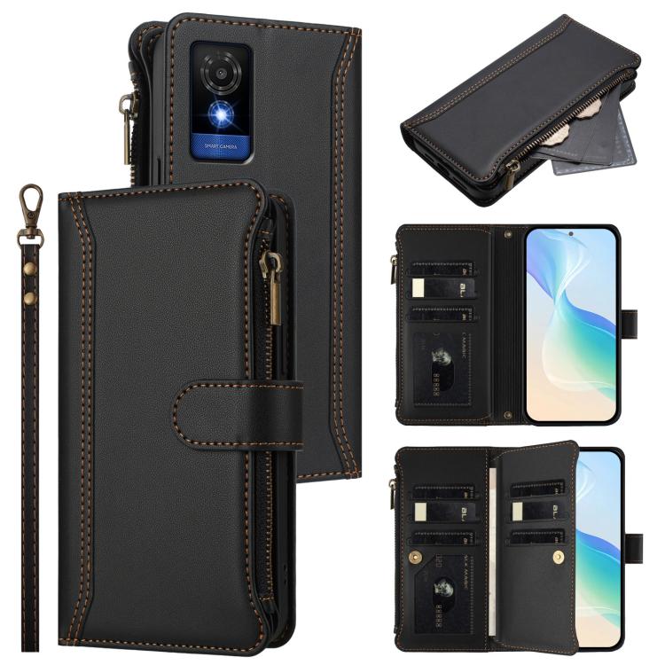 Magnetic Closure 9 Card Slots Zipper Leather Case with Hand Strap, For TCL 50 SE / 40 NxtPaper 4G, For TCL 501, For TCL 505, For TCL 502, For TCL 40 SE, For TCL 403, For TCL 40 R 5G, For TCL 30XL 2022