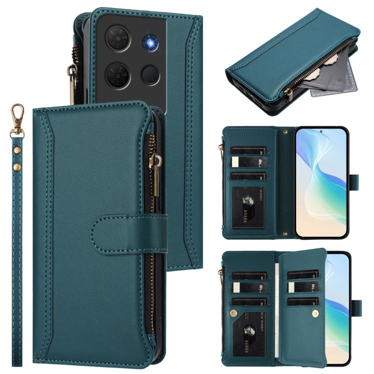 Magnetic Closure 9 Card Slots Zipper Leather Case with Hand Strap, For TCL 60 NxtPaper, For TCL 605 / 60 SE, For TCL 60R 5G, For TCL 503, For TCL 50 5G / 50 XE NxtPaper 5G, For TCL 50 XL / 50 XL NxtPaper 5G, For TCL 201, For TCL 50 XE