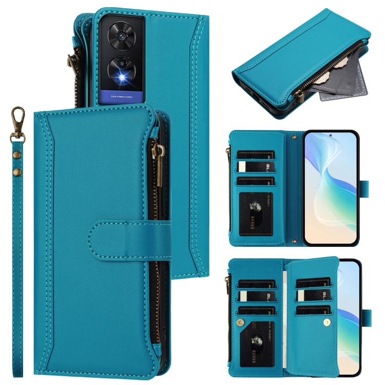 Magnetic Closure 9 Card Slots Zipper Leather Case with Hand Strap, For TCL 50 SE / 40 NxtPaper 4G, For TCL 501, For TCL 505, For TCL 502, For TCL 40 SE, For TCL 403, For TCL 40 R 5G, For TCL 30XL 2022