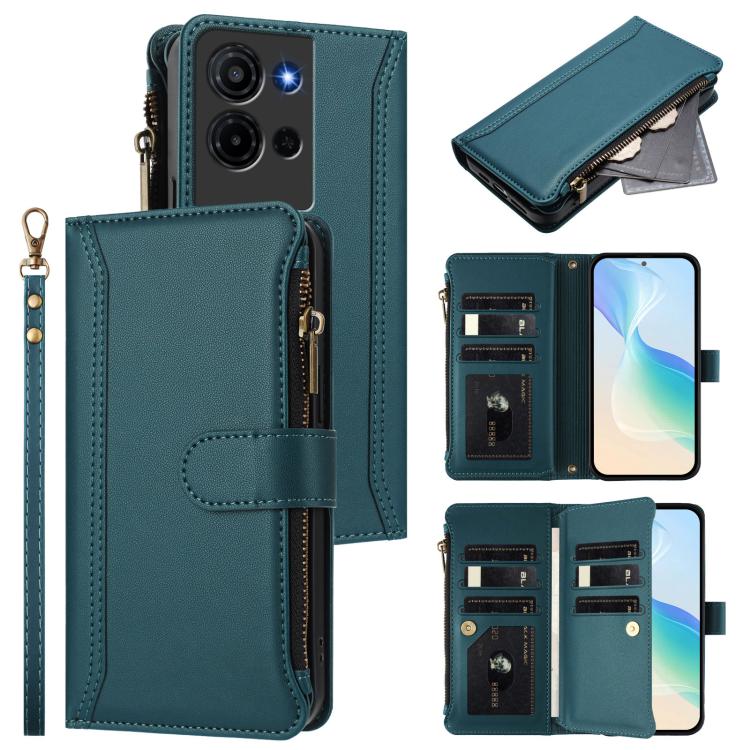 Magnetic Closure 9 Card Slots Zipper Leather Case with Hand Strap, For TCL K70 Power 4G / K70 4G, For TCL Nxtpaper 70 Pro 5G, For TCL K32 5G / K33 5G, For TCL 30Z / 30 LE, For TCL 40 XL / 40 T, For TCL 50 LE 5G / K23 / K24, For TCL 50 Pro NxtPaper / P1...