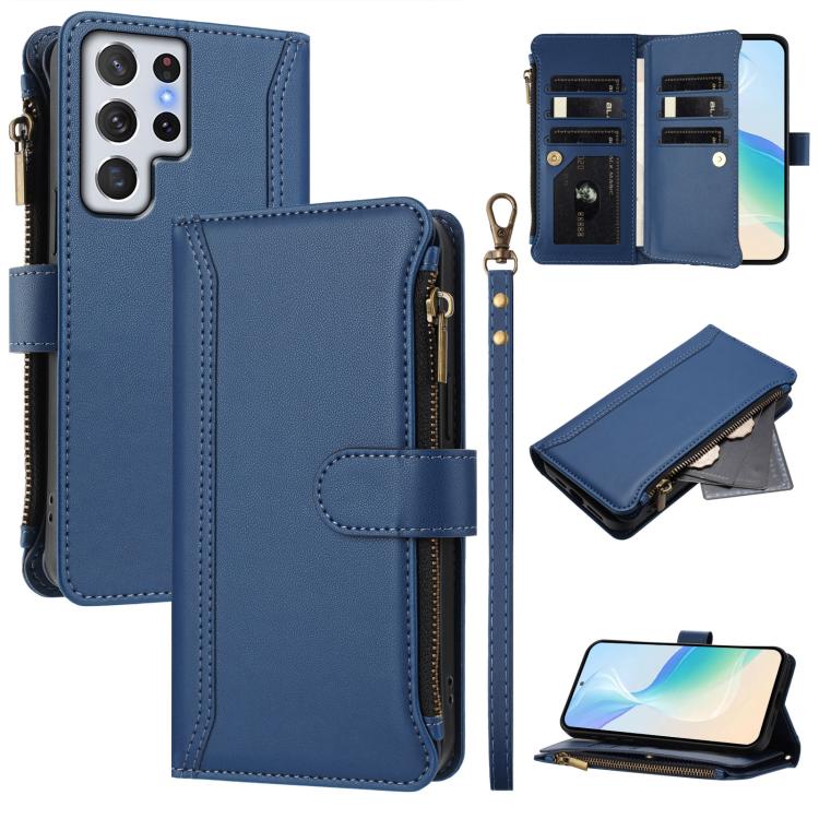 Magnetic Closure 9 Card Slots Zipper Leather Case with Hand Strap, For Samsung Galaxy S24 FE 5G, For Samsung Galaxy S24 Ultra 5G, For Samsung Galaxy S23 FE 5G, For Samsung Galaxy S23 Ultra 5G, For Samsung Galaxy S23+ 5G, For Samsung Galaxy S23 5G      ...