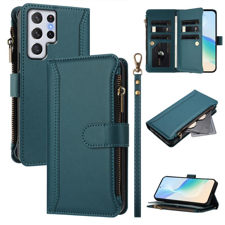 Magnetic Closure 9 Card Slots Zipper Leather Case with Hand Strap, For Samsung Galaxy S24 FE 5G, For Samsung Galaxy S24 Ultra 5G, For Samsung Galaxy S23 FE 5G, For Samsung Galaxy S23 Ultra 5G, For Samsung Galaxy S23+ 5G, For Samsung Galaxy S23 5G      ...