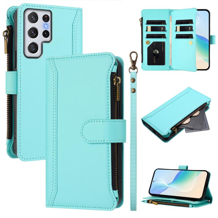Magnetic Closure 9 Card Slots Zipper Leather Case with Hand Strap, For Samsung Galaxy S24 FE 5G, For Samsung Galaxy S24 Ultra 5G, For Samsung Galaxy S23 FE 5G, For Samsung Galaxy S23 Ultra 5G, For Samsung Galaxy S23+ 5G, For Samsung Galaxy S23 5G      ...