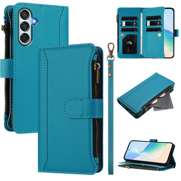 Magnetic Closure 9 Card Slots Zipper Leather Case with Hand Strap, For Samsung Galaxy M56 5G, For Samsung Galaxy M16 / F16 5G, For Samsung Galaxy M06 / F06 5G, For Samsung Galaxy M35 5G, For Samsung Galaxy M55 / C55 5G, For Samsung Galaxy Xcover7 Pro  ...