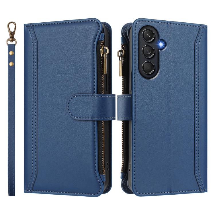 Magnetic Closure 9 Card Slots Zipper Leather Case with Hand Strap, For Samsung Galaxy M54 / F54 5G, For Samsung Galaxy M14 5G, For Samsung Galaxy M53 5G, For Samsung Galaxy M33 5G, For Samsung Galaxy M52 5G, For Samsung Galaxy M32 4G / M22             ...