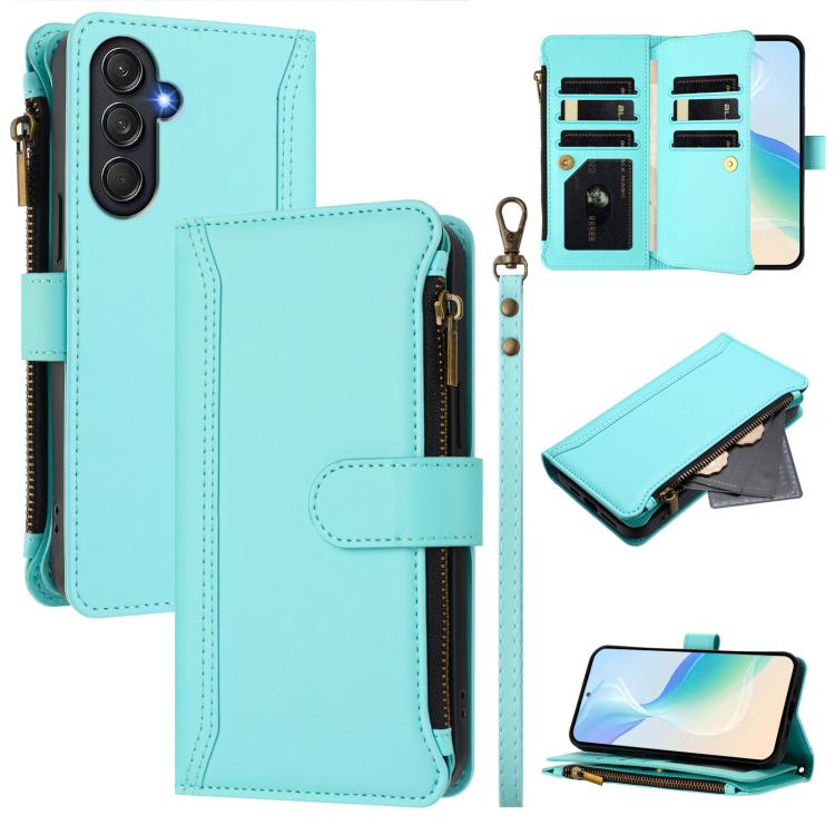 Magnetic Closure 9 Card Slots Zipper Leather Case with Hand Strap, For Samsung Galaxy M56 5G, For Samsung Galaxy M16 / F16 5G, For Samsung Galaxy M06 / F06 5G, For Samsung Galaxy M35 5G, For Samsung Galaxy M55 / C55 5G, For Samsung Galaxy Xcover7 Pro  ...
