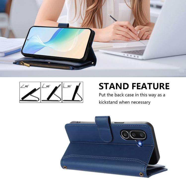 Magnetic Closure 9 Card Slots Zipper Leather Case with Hand Strap, For Samsung Galaxy M56 5G, For Samsung Galaxy M16 / F16 5G, For Samsung Galaxy M06 / F06 5G, For Samsung Galaxy M35 5G, For Samsung Galaxy M55 / C55 5G, For Samsung Galaxy Xcover7 Pro  ...