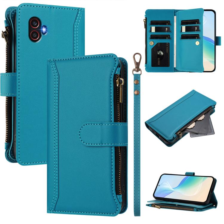 Magnetic Closure 9 Card Slots Zipper Leather Case with Hand Strap, For Samsung Galaxy XCover 7 Pro, For Samsung Galaxy XCover 7, For Samsung Galaxy XCover6 Pro, For Samsung Galaxy XCover 5