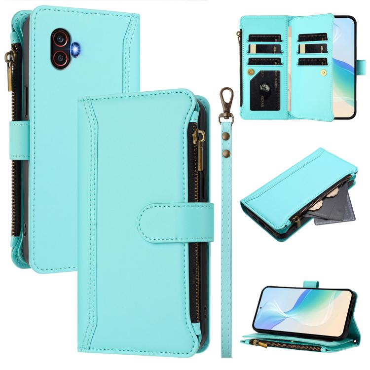 Magnetic Closure 9 Card Slots Zipper Leather Case with Hand Strap, For Samsung Galaxy XCover 7 Pro, For Samsung Galaxy XCover 7, For Samsung Galaxy XCover6 Pro, For Samsung Galaxy XCover 5