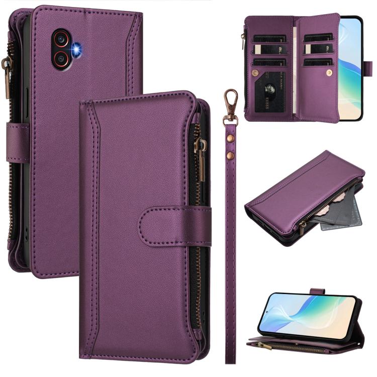 Magnetic Closure 9 Card Slots Zipper Leather Case with Hand Strap, For Samsung Galaxy XCover 7 Pro, For Samsung Galaxy XCover 7, For Samsung Galaxy XCover6 Pro, For Samsung Galaxy XCover 5