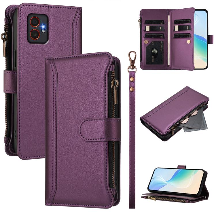 Magnetic Closure 9 Card Slots Zipper Leather Case with Hand Strap, For Samsung Galaxy XCover 7 Pro, For Samsung Galaxy XCover 7, For Samsung Galaxy XCover6 Pro, For Samsung Galaxy XCover 5