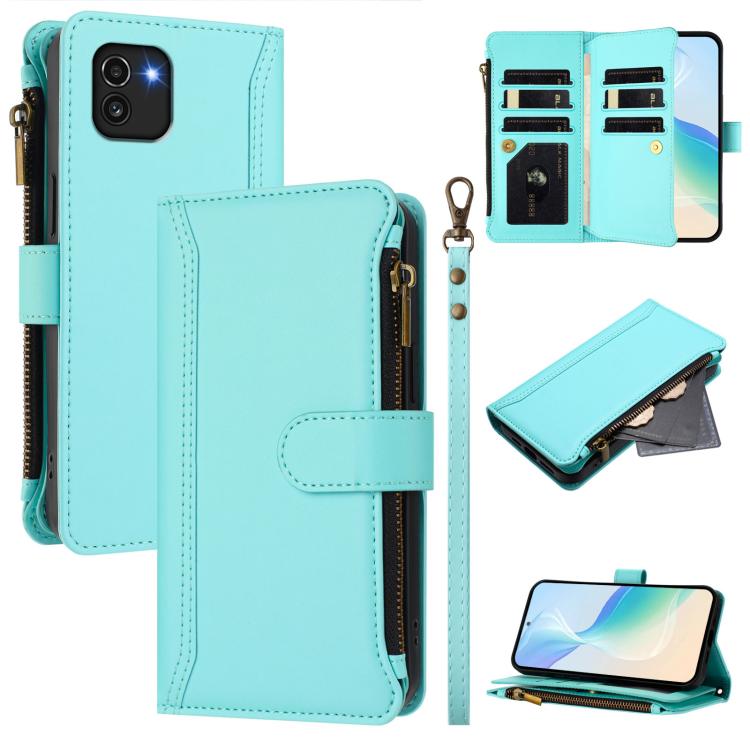 Magnetic Closure 9 Card Slots Zipper Leather Case with Hand Strap, For Samsung Galaxy A33 5G, For Samsung Galaxy A03 164mm, For Samsung Galaxy A03 166mm, For Samsung Galaxy A52 5G / 4G / A52s, For Samsung Galaxy A03s 164mm, For Samsung Galaxy A03s 166m...