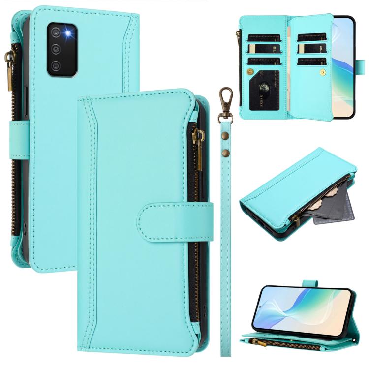 Magnetic Closure 9 Card Slots Zipper Leather Case with Hand Strap, For Samsung Galaxy A33 5G, For Samsung Galaxy A03 164mm, For Samsung Galaxy A03 166mm, For Samsung Galaxy A52 5G / 4G / A52s, For Samsung Galaxy A03s 164mm, For Samsung Galaxy A03s 166m...