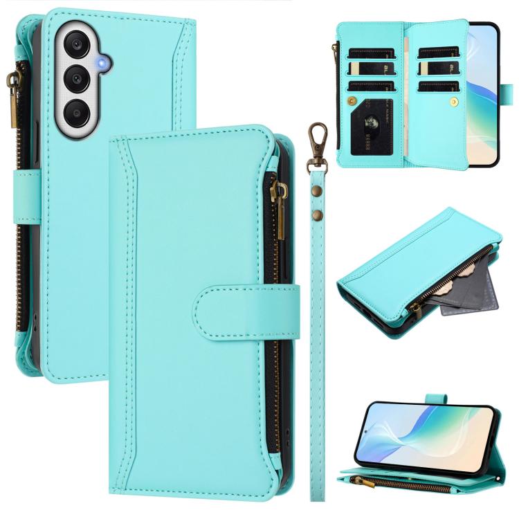 Magnetic Closure 9 Card Slots Zipper Leather Case with Hand Strap, For Galaxy A27 5G, For Samsung Galaxy A06 4G / 5G, For Samsung Galaxy A56 5G, For Samsung Galaxy A26 5G, For Samsung Galaxy A36 5G, For Samsung Galaxy A05 / M05 / F05 4G                ...