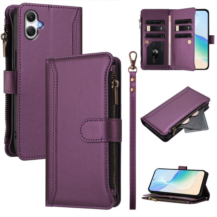 Magnetic Closure 9 Card Slots Zipper Leather Case with Hand Strap, For Galaxy A27 5G, For Samsung Galaxy A06 4G / 5G, For Samsung Galaxy A56 5G, For Samsung Galaxy A26 5G, For Samsung Galaxy A36 5G, For Samsung Galaxy A05 / M05 / F05 4G                ...
