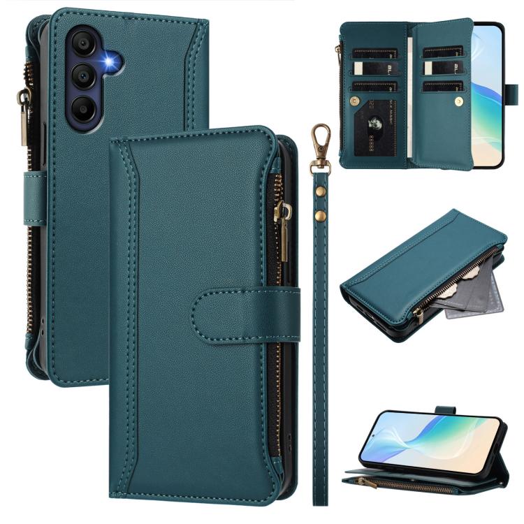 Magnetic Closure 9 Card Slots Zipper Leather Case with Hand Strap, For Galaxy A27 5G, For Samsung Galaxy A06 4G / 5G, For Samsung Galaxy A56 5G, For Samsung Galaxy A26 5G, For Samsung Galaxy A36 5G, For Samsung Galaxy A05 / M05 / F05 4G                ...