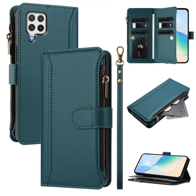 Magnetic Closure 9 Card Slots Zipper Leather Case with Hand Strap, For Samsung Galaxy A33 5G, For Samsung Galaxy A03 164mm, For Samsung Galaxy A03 166mm, For Samsung Galaxy A52 5G / 4G / A52s, For Samsung Galaxy A03s 164mm, For Samsung Galaxy A03s 166m...