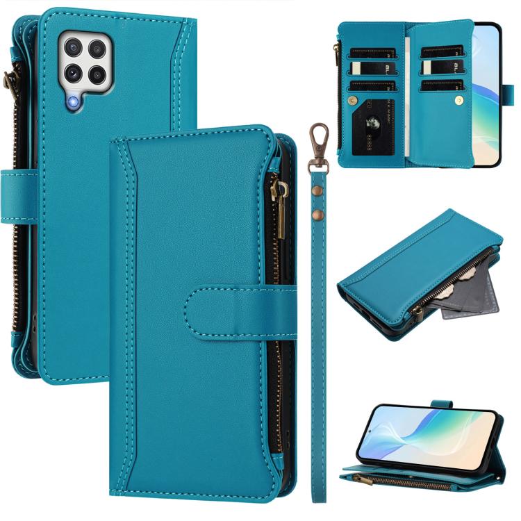 Magnetic Closure 9 Card Slots Zipper Leather Case with Hand Strap, For Samsung Galaxy A33 5G, For Samsung Galaxy A03 164mm, For Samsung Galaxy A03 166mm, For Samsung Galaxy A52 5G / 4G / A52s, For Samsung Galaxy A03s 164mm, For Samsung Galaxy A03s 166m...