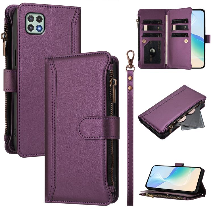 Magnetic Closure 9 Card Slots Zipper Leather Case with Hand Strap, For Samsung Galaxy A04e / F04 / M04 4G, For Samsung Galaxy A14 5G / 4G, For Samsung Galaxy A34 5G, For Samsung Galaxy A54 5G, For Samsung Galaxy A13 5G / 4G / A04s                      ...