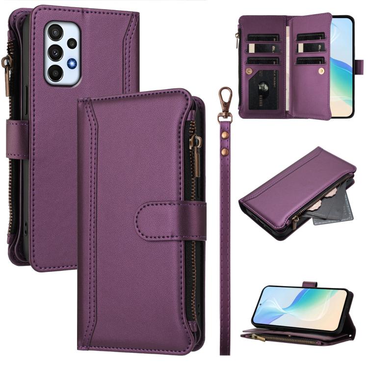 Magnetic Closure 9 Card Slots Zipper Leather Case with Hand Strap, For Samsung Galaxy A15 5G / 4G, For Samsung Galaxy A55 5G, For Samsung Galaxy A35 5G, For Samsung Galaxy A25 5G, For Samsung Galaxy A24 4G, For Samsung Galaxy A23 5G / 4G / M23         ...