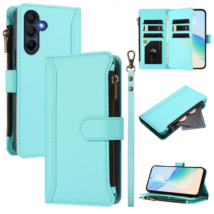 Magnetic Closure 9 Card Slots Zipper Leather Case with Hand Strap, For Galaxy A27 5G, For Samsung Galaxy A06 4G / 5G, For Samsung Galaxy A56 5G, For Samsung Galaxy A26 5G, For Samsung Galaxy A36 5G, For Samsung Galaxy A05 / M05 / F05 4G                ...